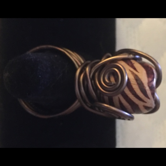 SOLD WOOD ZEBRA PRINT RING SOLD - Picture 2 of 7